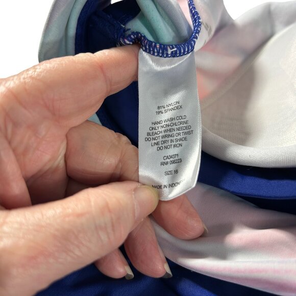 BCBG Swim Tankini Top Blue Pink Womens Size 16 Padded - Picture 6 of 9